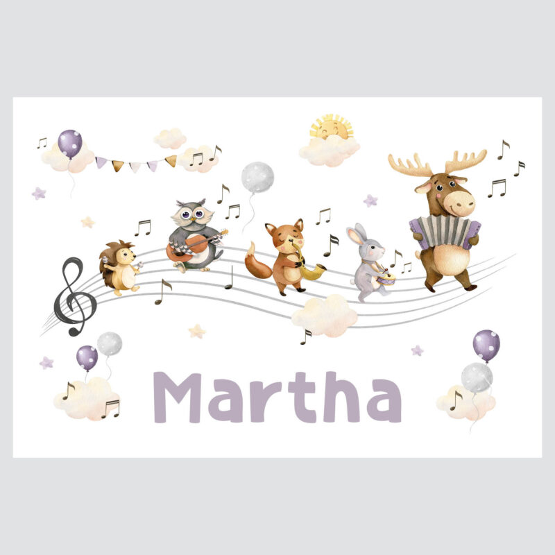 Personalised Woodland Kids Poster Purple UAE – Purple Forest Orchestra | HIA Workshop® - Image 2