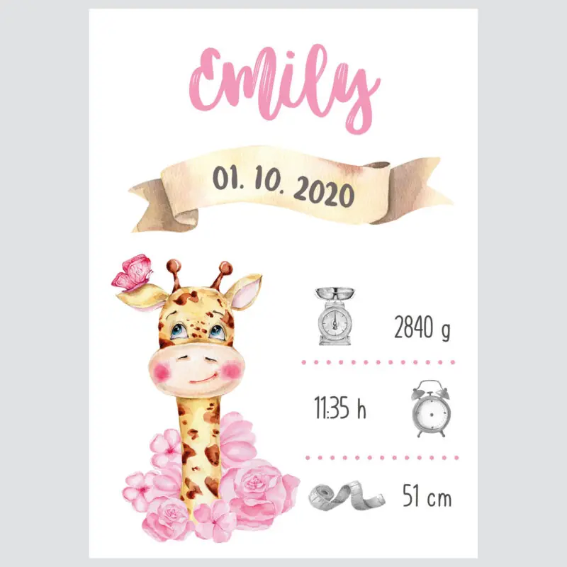 Personalised Animal Name Poster Giraffe UAE – Pink Giraffe - Image 2