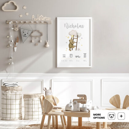 Personalised Teddy Bear Poster Stars UAE – Teddy Reaching Stars Adventure | HIA Workshop®