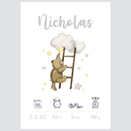 Personalised Teddy Bear Poster Stars UAE – Teddy Reaching Stars Adventure | HIA Workshop®