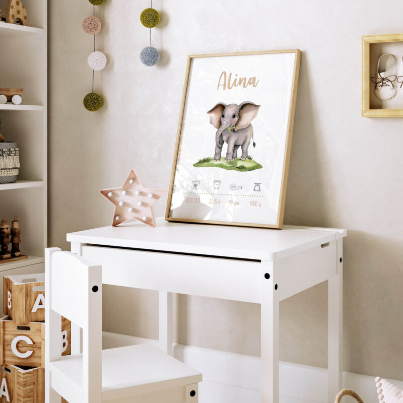 Personalised Kids Poster Elephant UAE – Elephant Safari Adventure | HIA Workshop®