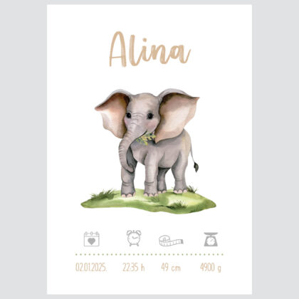 Personalised Kids Poster Elephant UAE – Elephant Safari Adventure | HIA Workshop®