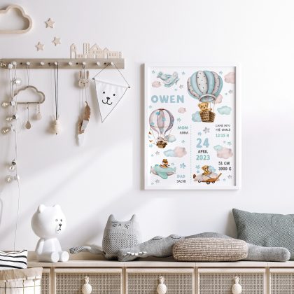 Personalised Hot Air Balloon Poster Boys UAE – Among the Clouds Boys | HIA Workshop®