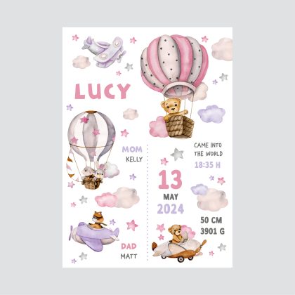Personalised Hot Air Balloon Poster Clouds UAE – Among the Clouds Girls | HIA Workshop®
