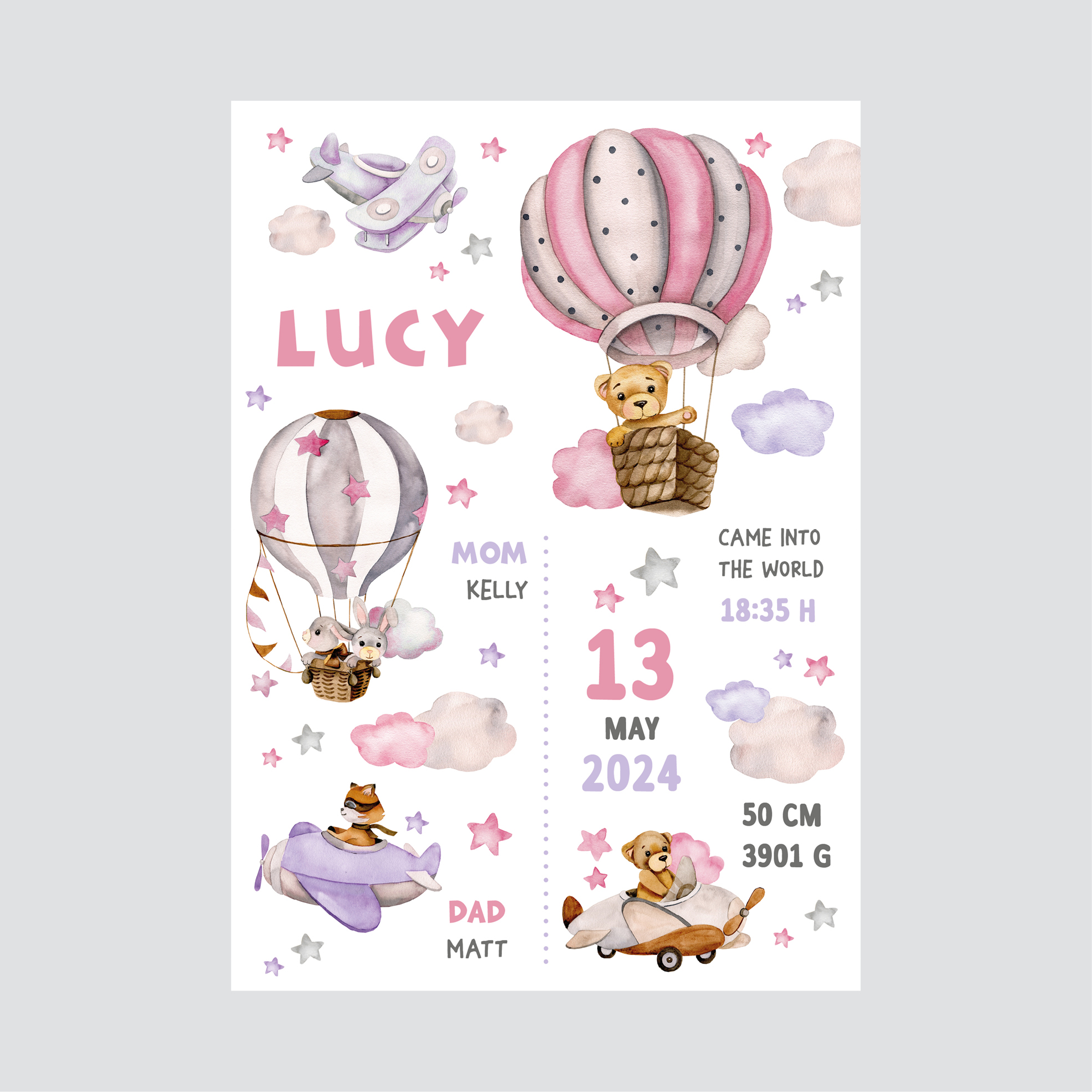 Personalised Hot Air Balloon Poster Clouds UAE – Among the Clouds Girls | HIA Workshop® - Image 2