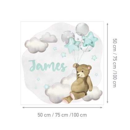 Name Sticker for Children's Room Wall Teddy Bear | Teddy's Balloon Adventure | HIAWorkshop®