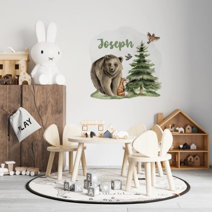 Name Sticker for Children's Room Wall Bear | Bear's Secret Life | HIAWorkshop®