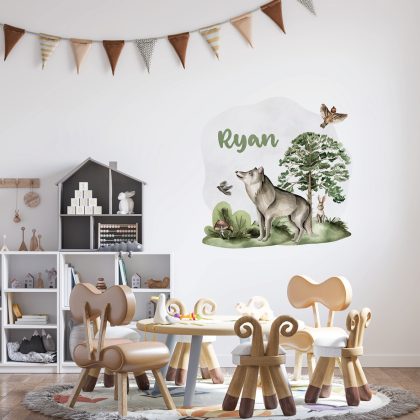 Name sticker for children's room wall Wolf | Wolf's Secret Life | HIAWorkshop®