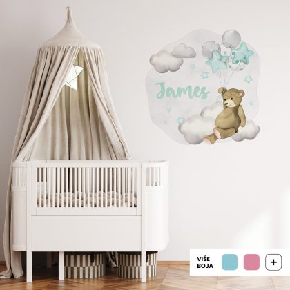 Name Sticker for Children's Room Wall Teddy Bear | Teddy's Balloon Adventure | HIAWorkshop®