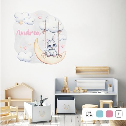 Name Sticker for the Children's Room Wall Bunny | Bunny Swing | HIAWorkshop®